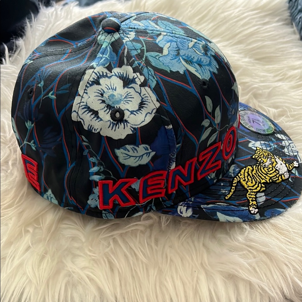 Kenzo Jungle Print Cap in Black and Blue